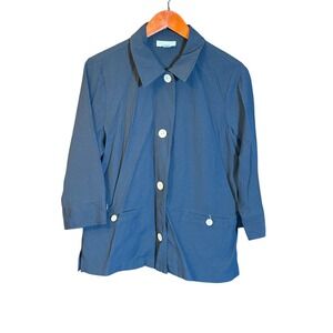 Appleseed's Petites Button-Up Jacket Top Women's PL Black 3/4 Sleeve Textured